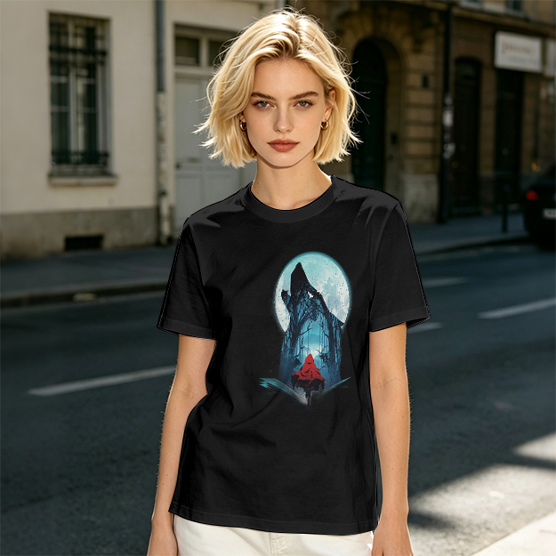 Olive T-Shirt With Red Riding Hood Wolf Moon Graphic