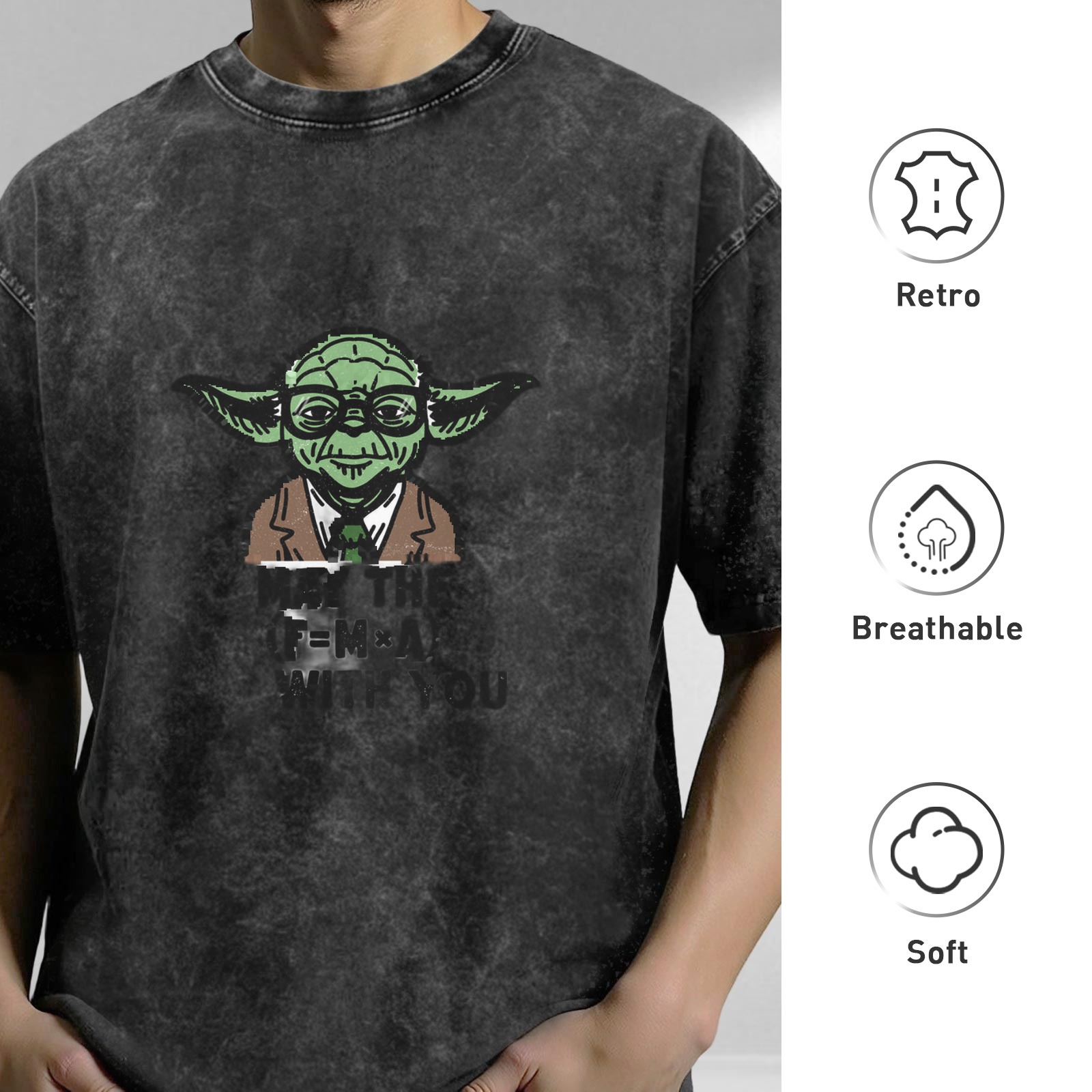 Star Wars Yoda Graphic Print Acid Wash Short Sleeve T-Shirt for Men