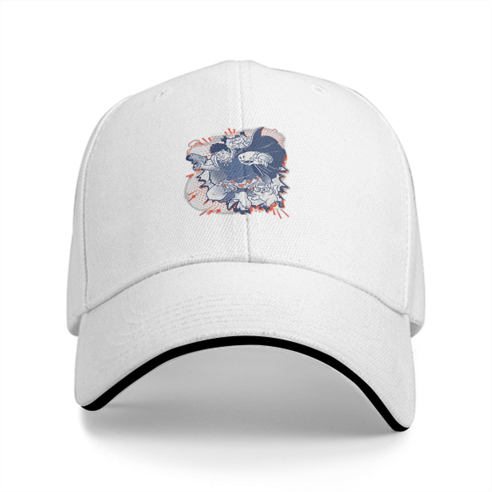 Black Baseball Cap With Anime Character Graphic Print