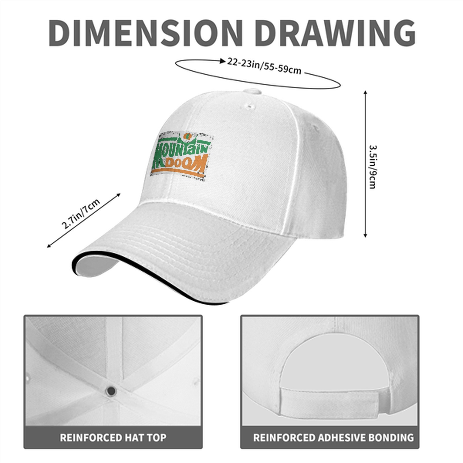 Black baseball cap with Mountain Doom distressed graphic print
