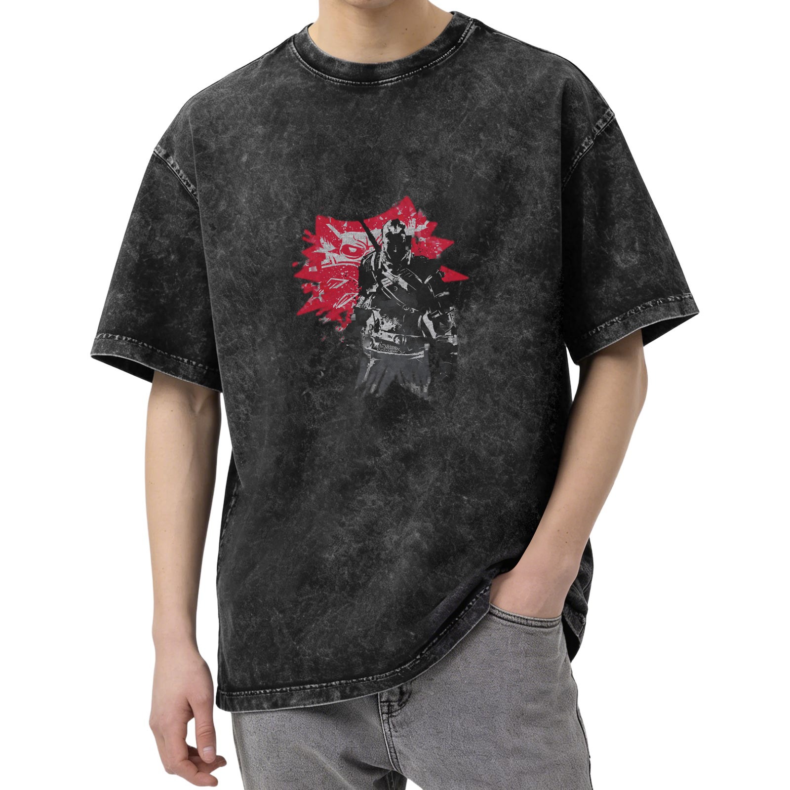 Distressed Darth Vader print short-sleeved T-shirt