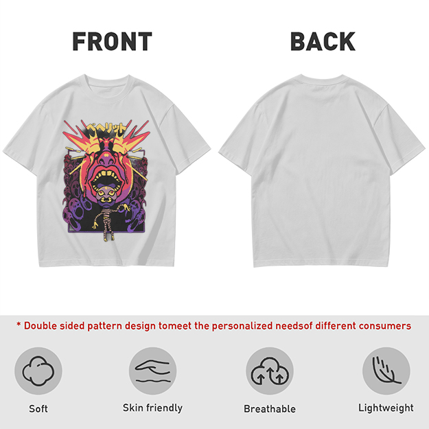 Olive t-shirt with surreal demon and ghost graphic print