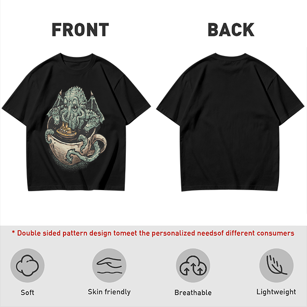 Cthulhu in a teacup with tiny ship graphic t-shirt