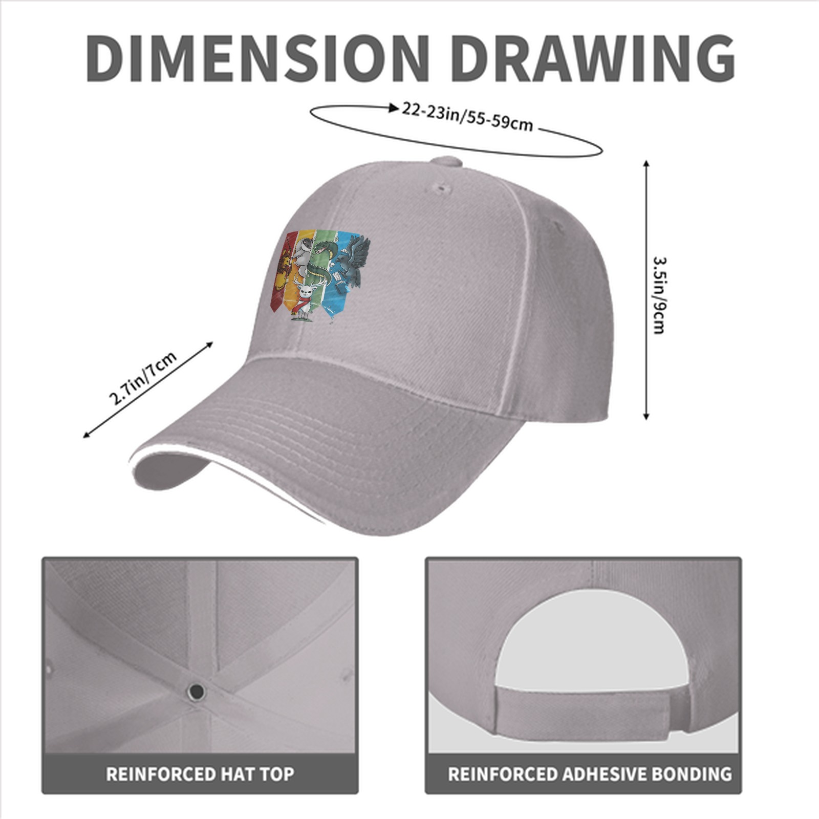 Black baseball cap with Harry Potter house mascots graphic