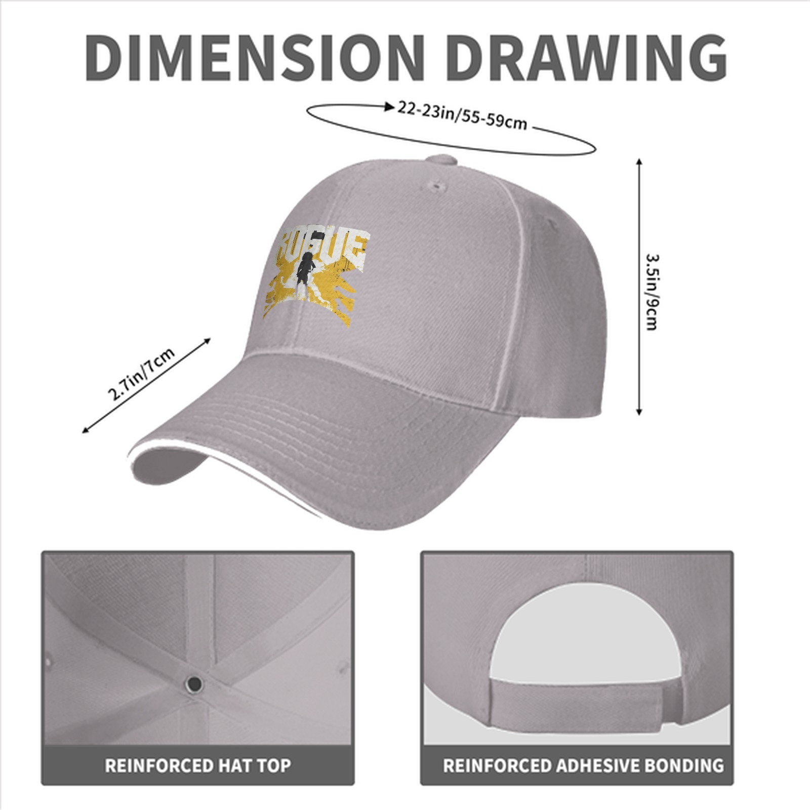 Black baseball cap with ROGUE text and silhouette graphic