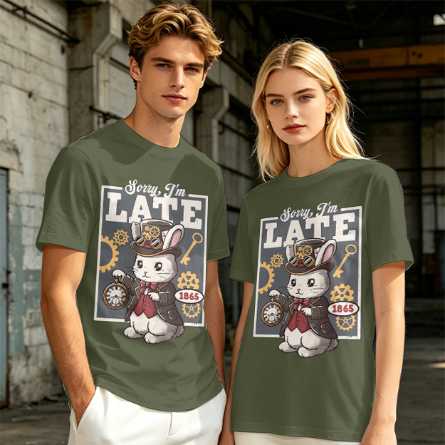 Sorry I'm Late Steampunk White Rabbit Graphic T-Shirt