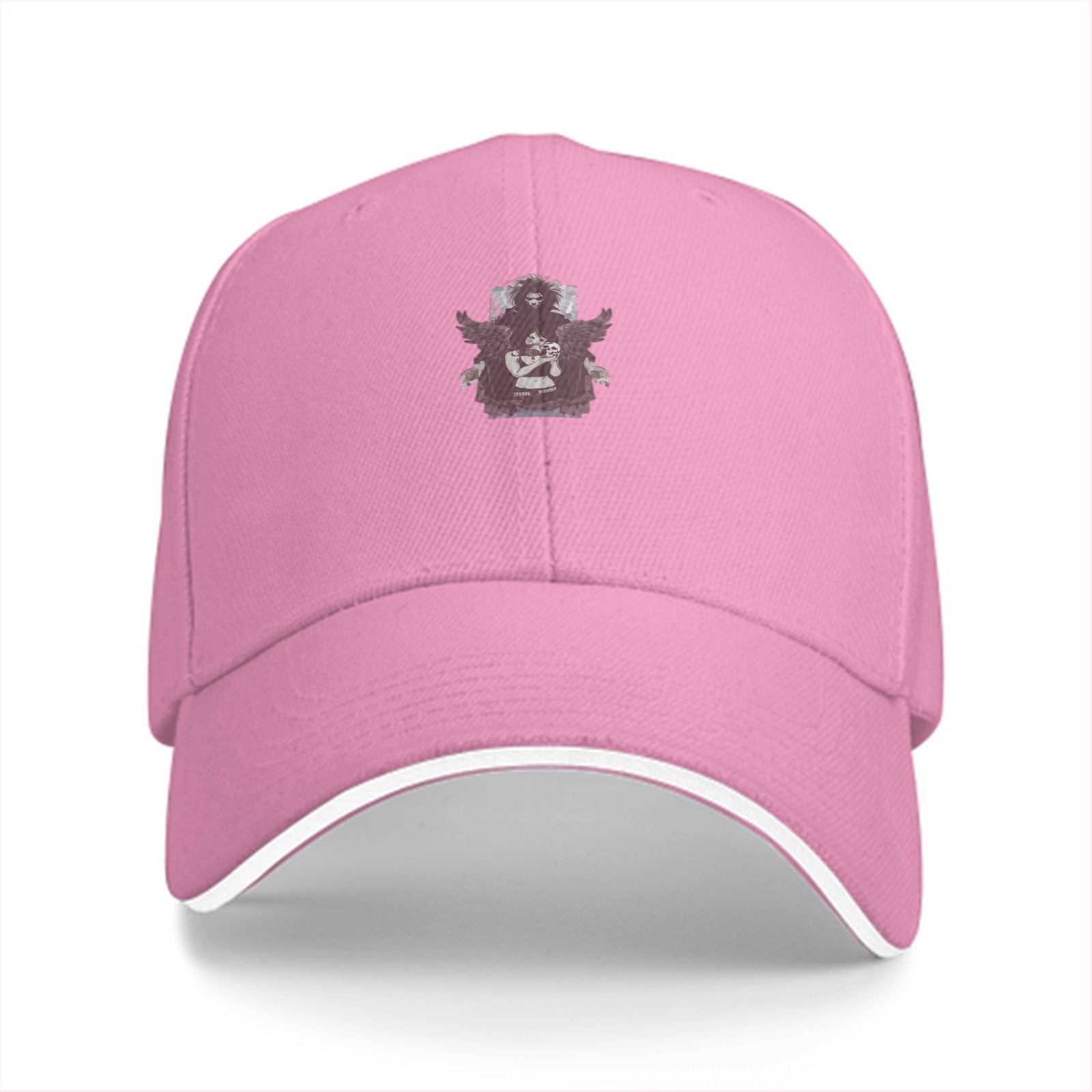 Black Baseball Cap With Dark Winged Character Graphic Print
