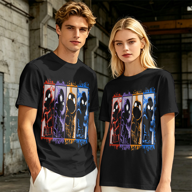Olive T-Shirt With Four Superhero Silhouette Panels