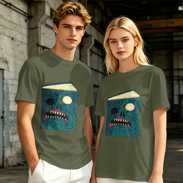 Olive T-Shirt With Monster Book Graphic Print