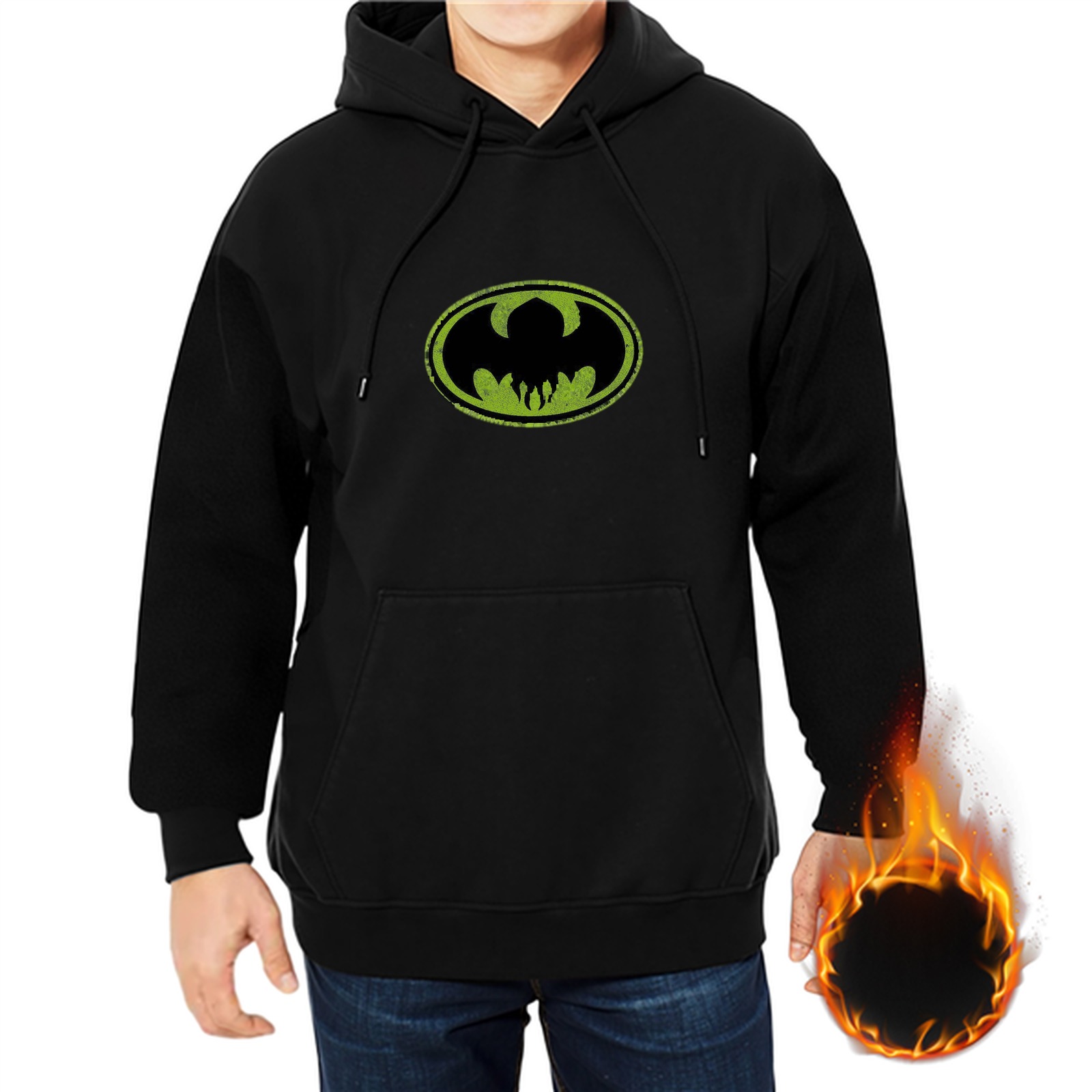 Black Hoodie with Distressed Green Batman Logo