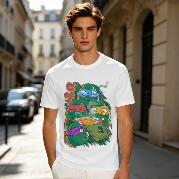 Olive T-Shirt Featuring Teenage Mutant Ninja Turtles With Pizza