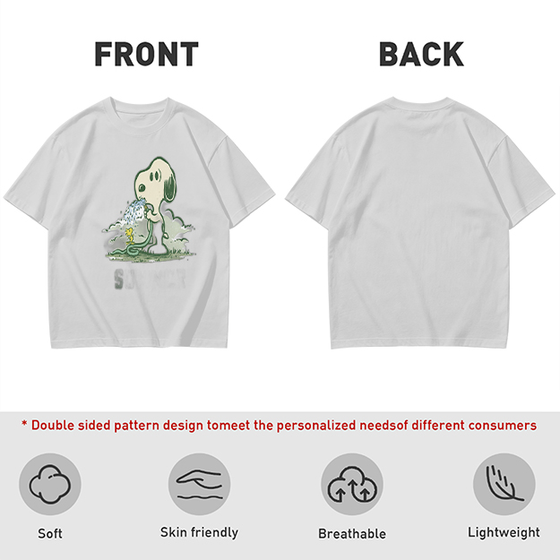 Olive T-shirt with Snoopy and Woodstock Watering Print