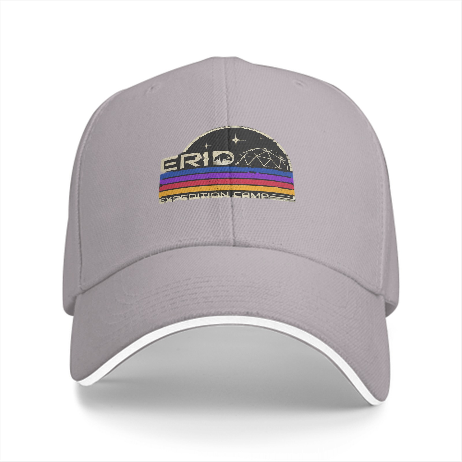 Black baseball cap with retro Erid Expedition Camp graphic
