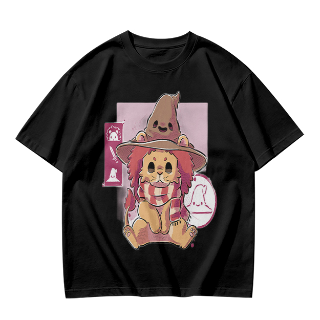 Olive T-Shirt With Cute Lion Wizard Graphic Print