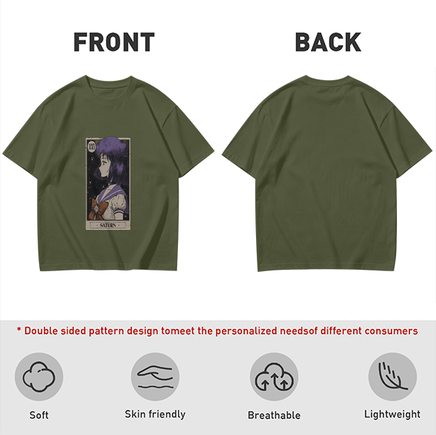 Olive T-Shirt with Sailor Saturn Anime Tarot Print
