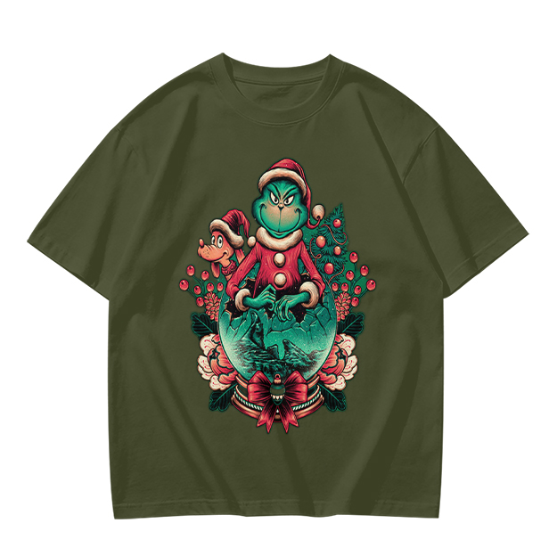 Olive Green Christmas Grinch Graphic T-Shirt
