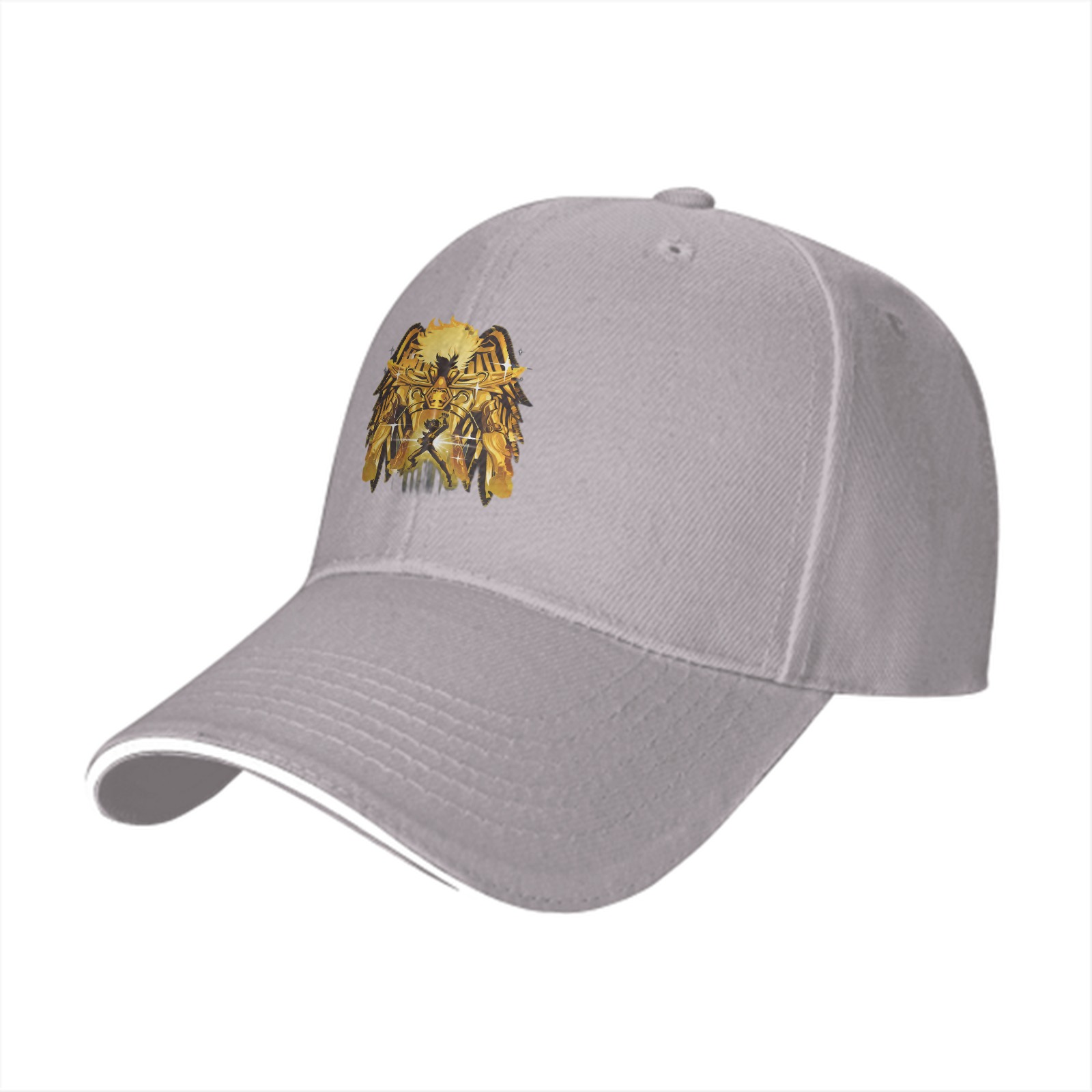 Black Baseball Cap With Golden Lion Head Graphic Design
