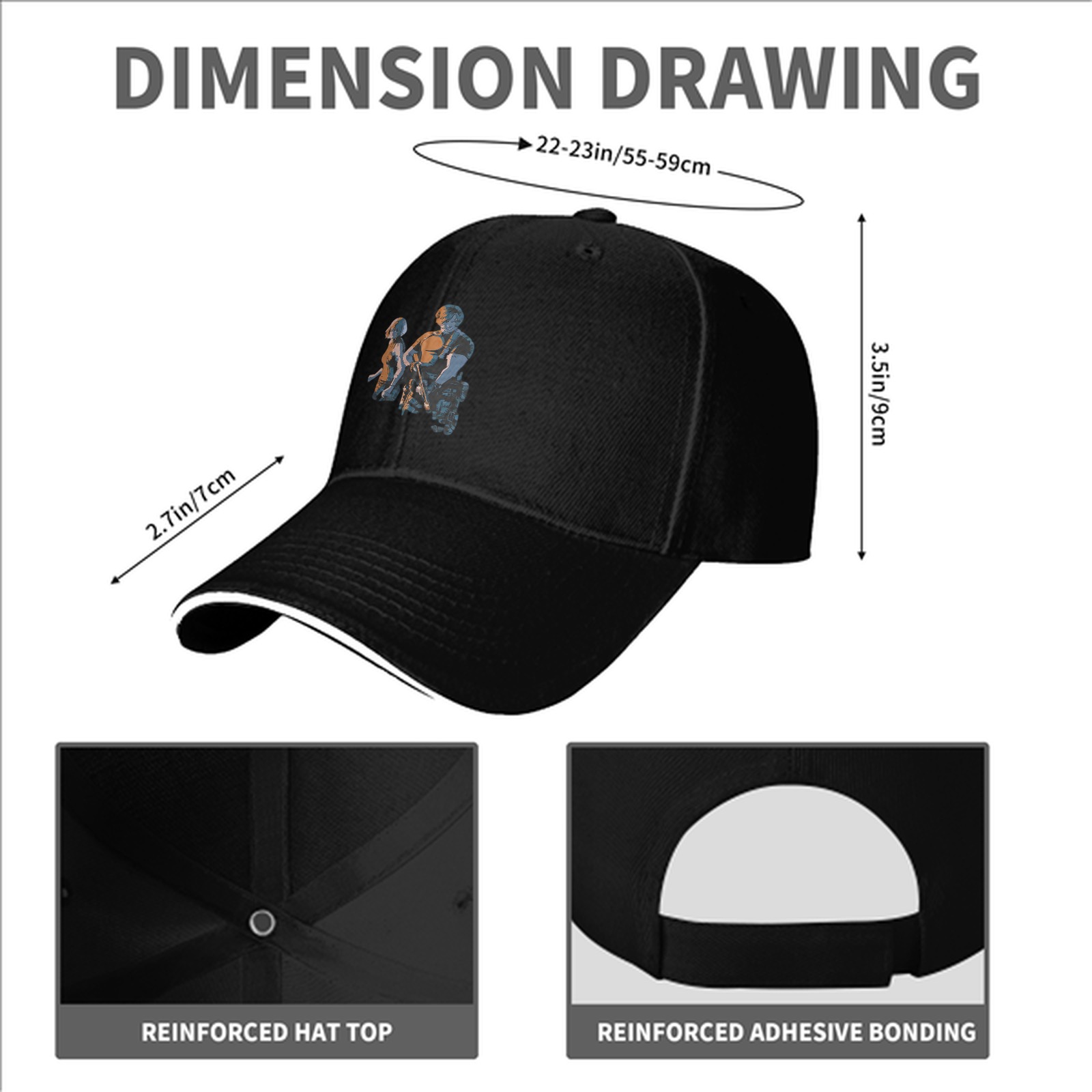 Black Baseball Cap With Two Character Graphic Print