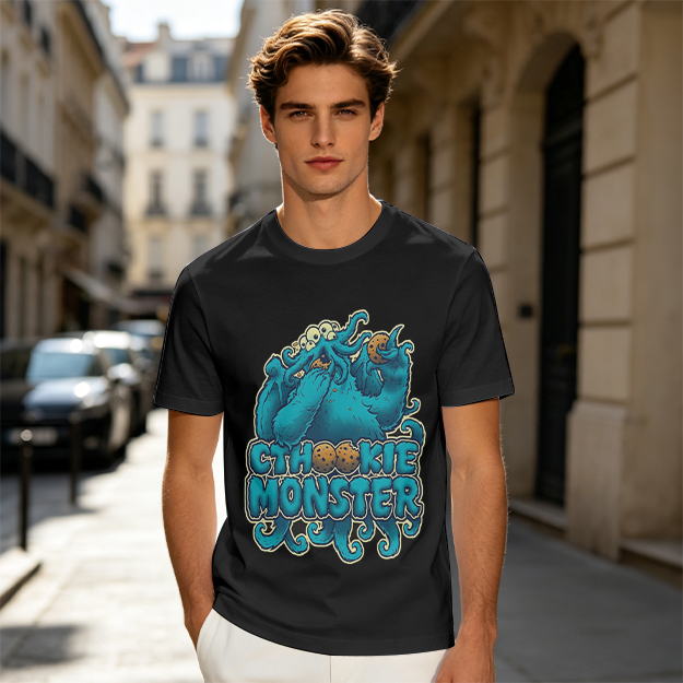 Olive t-shirt with Cthookie Monster graphic print
