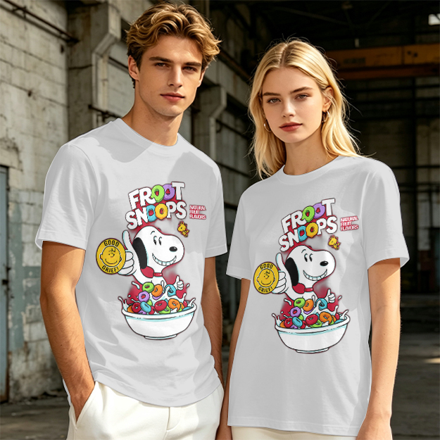 Olive T-Shirt with Snoopy Froot Snoops Cereal Bowl Graphic