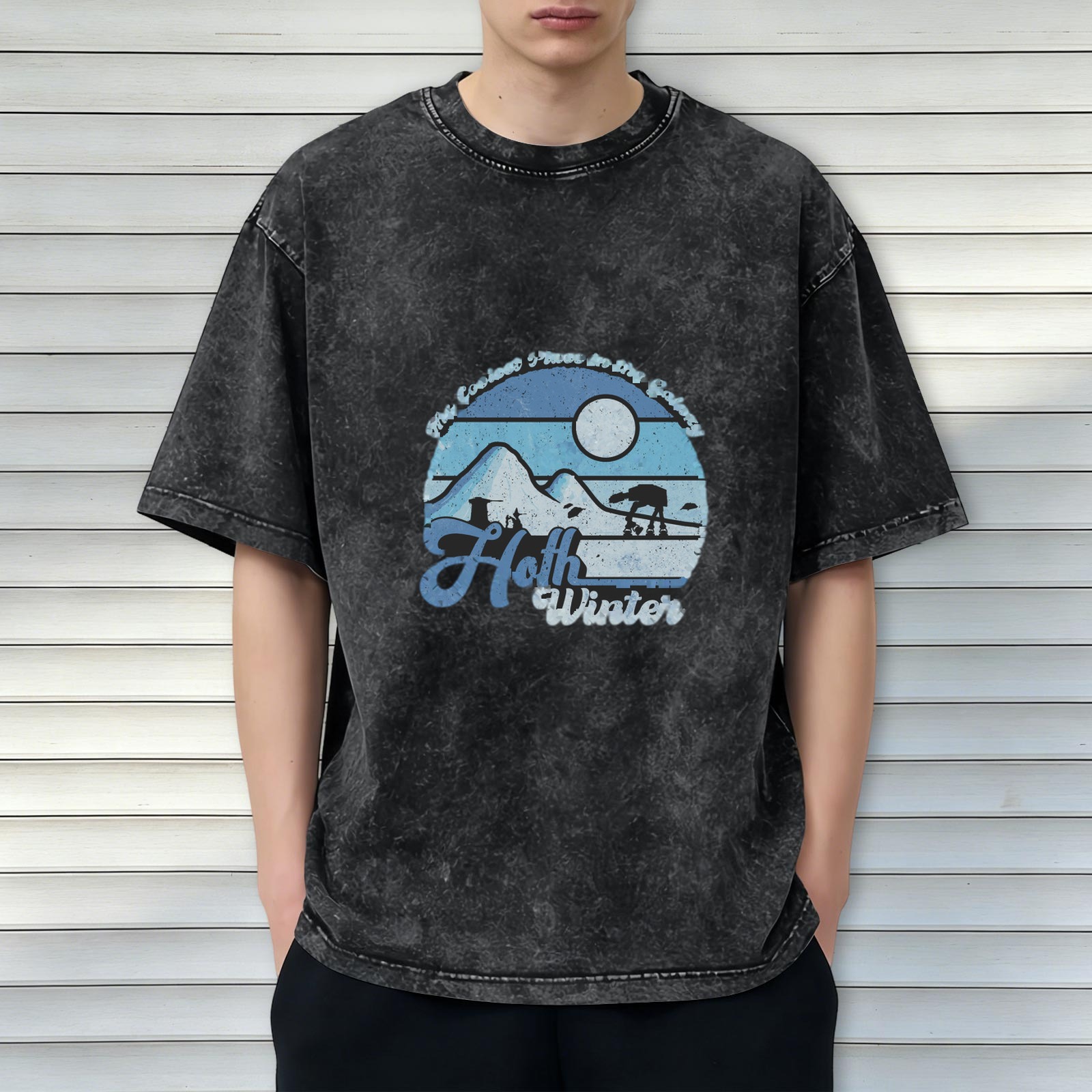 Hoth Winter Star Wars Inspired Acid Wash Graphic T-Shirt