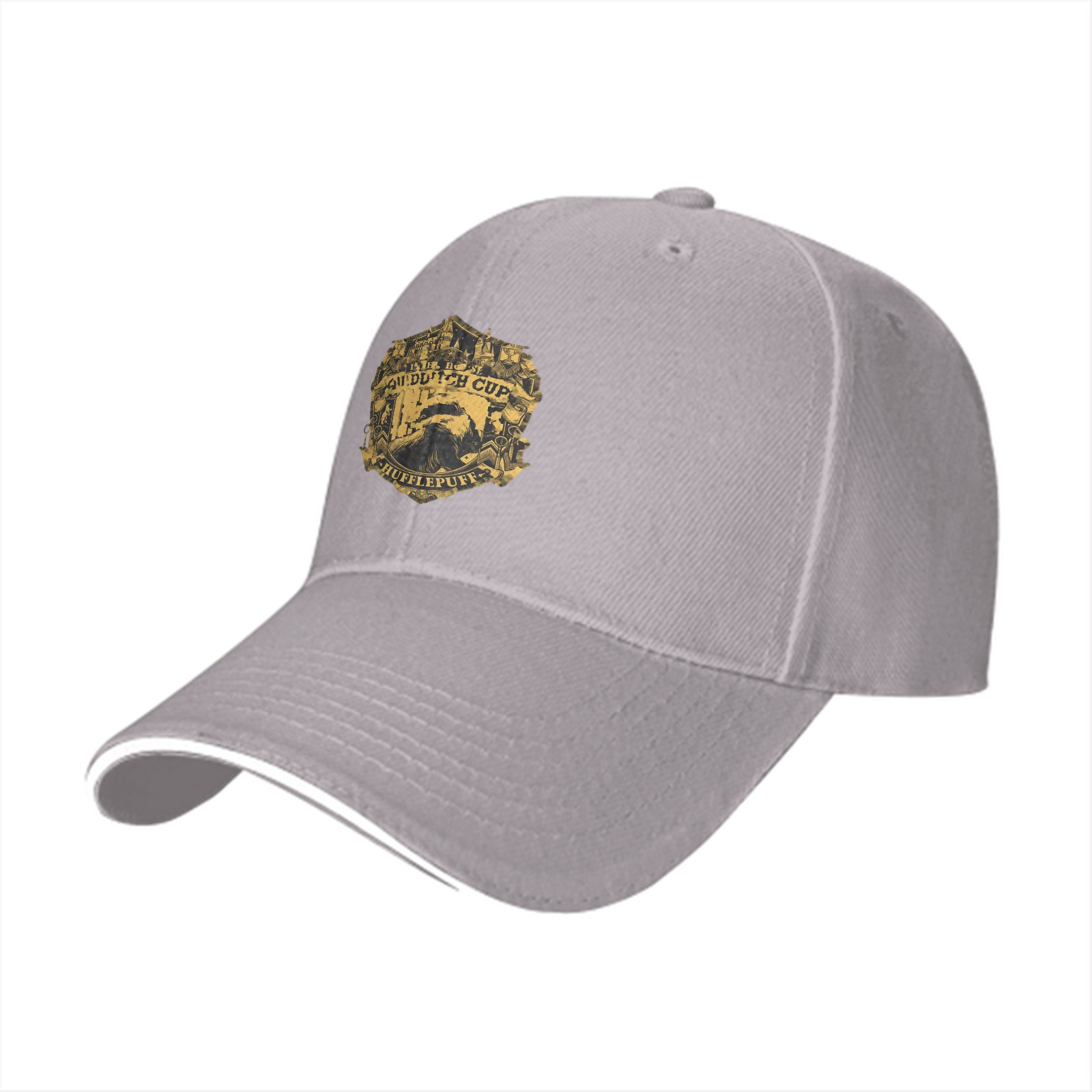 Black baseball cap with Hufflepuff Quidditch Cup crest design
