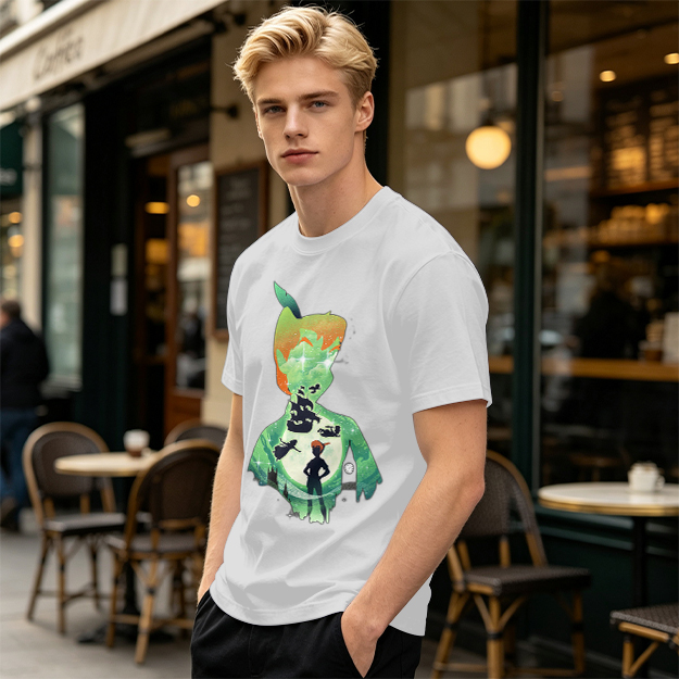 Olive T-shirt with Peter Pan Silhouette Artwork