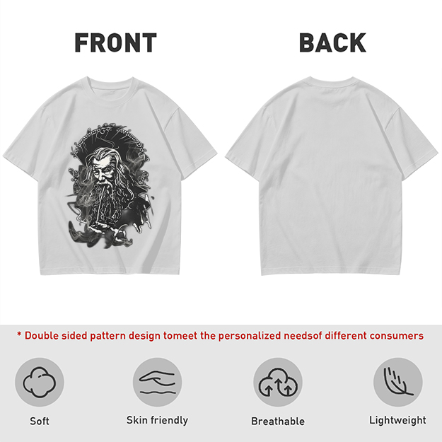 Olive T-Shirt with Wizard Smoking Pipe Fantasy Art Print