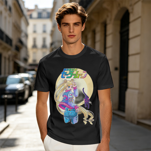 Olive anime graphic t-shirt featuring Usagi and Luna