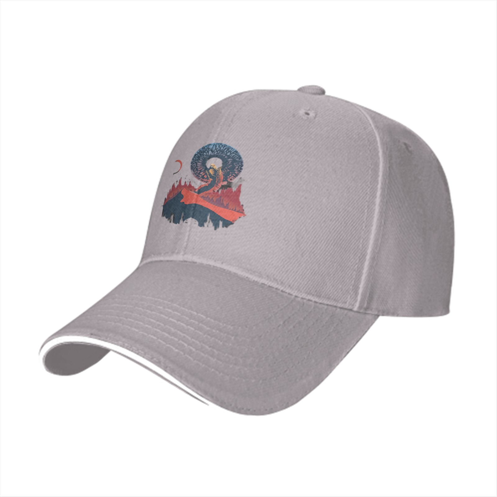 Black Baseball Cap With Surreal Celestial Mountain Art Print