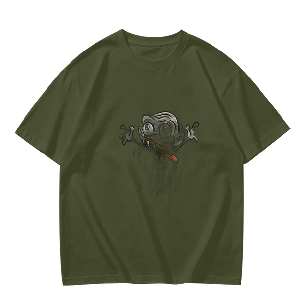 Olive Green T-Shirt With Crazy Cartoon Monster Print