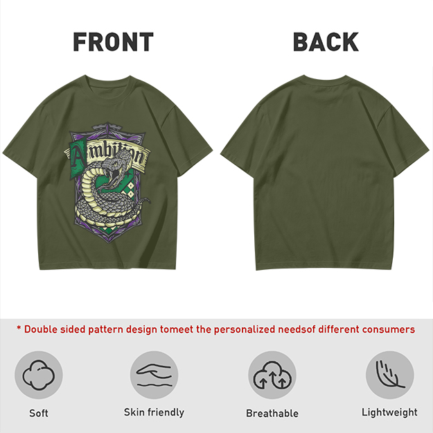 Olive Green Slytherin Ambition Snake Crest Graphic T-Shirt