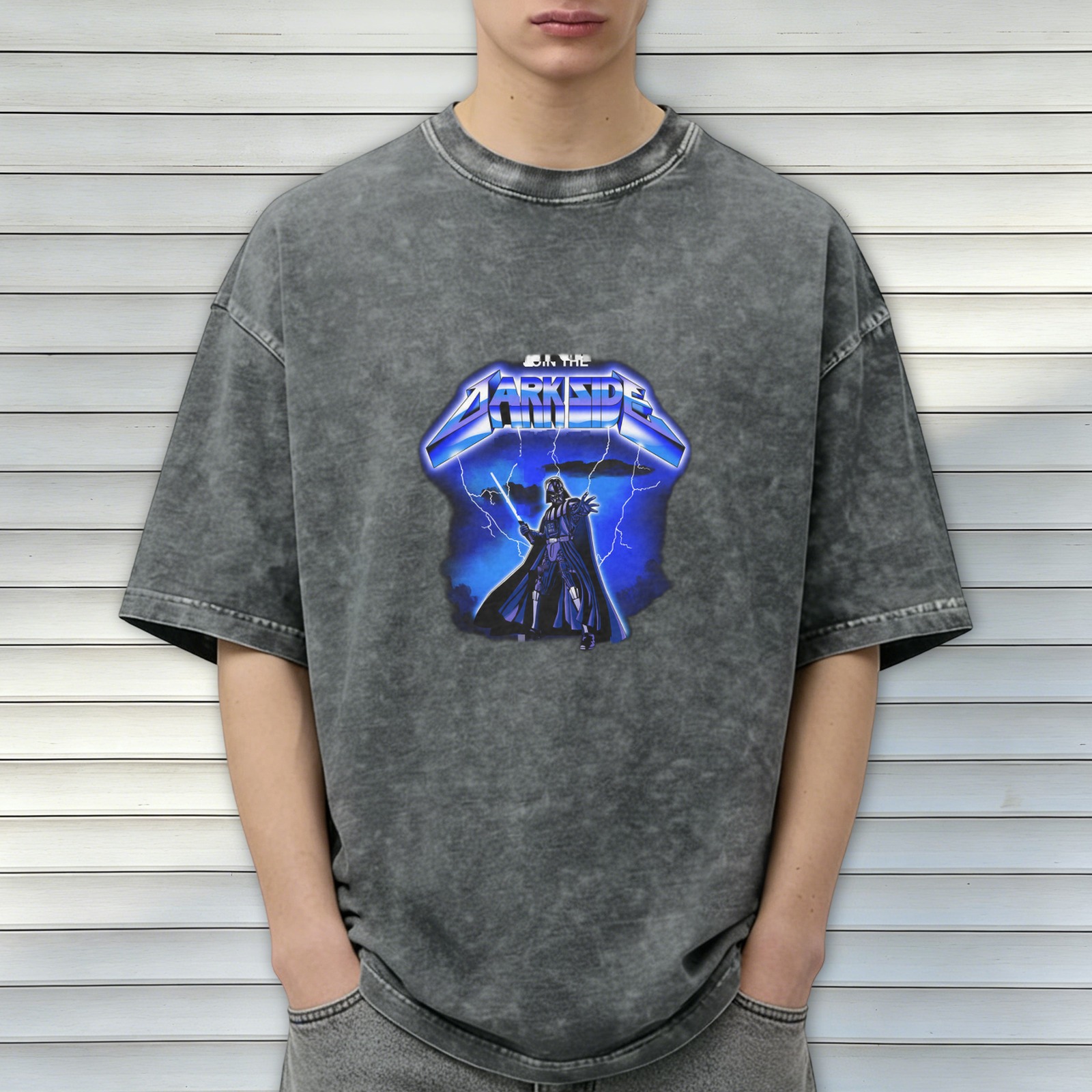 Star Wars Darth Vader 'Join The Dark Side' Heavy Metal Lightning Graphic Acid Wash T-Shirt