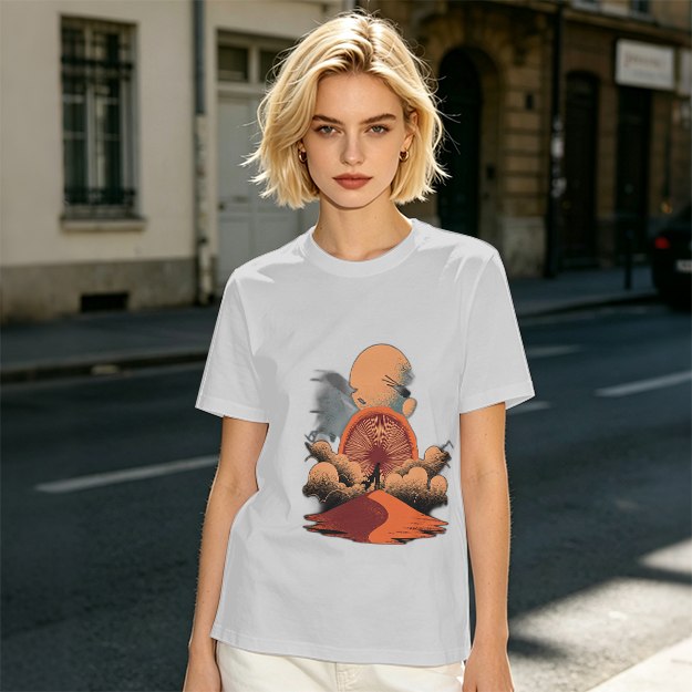 Olive T-Shirt with Surreal Desert Sunset Graphic Print