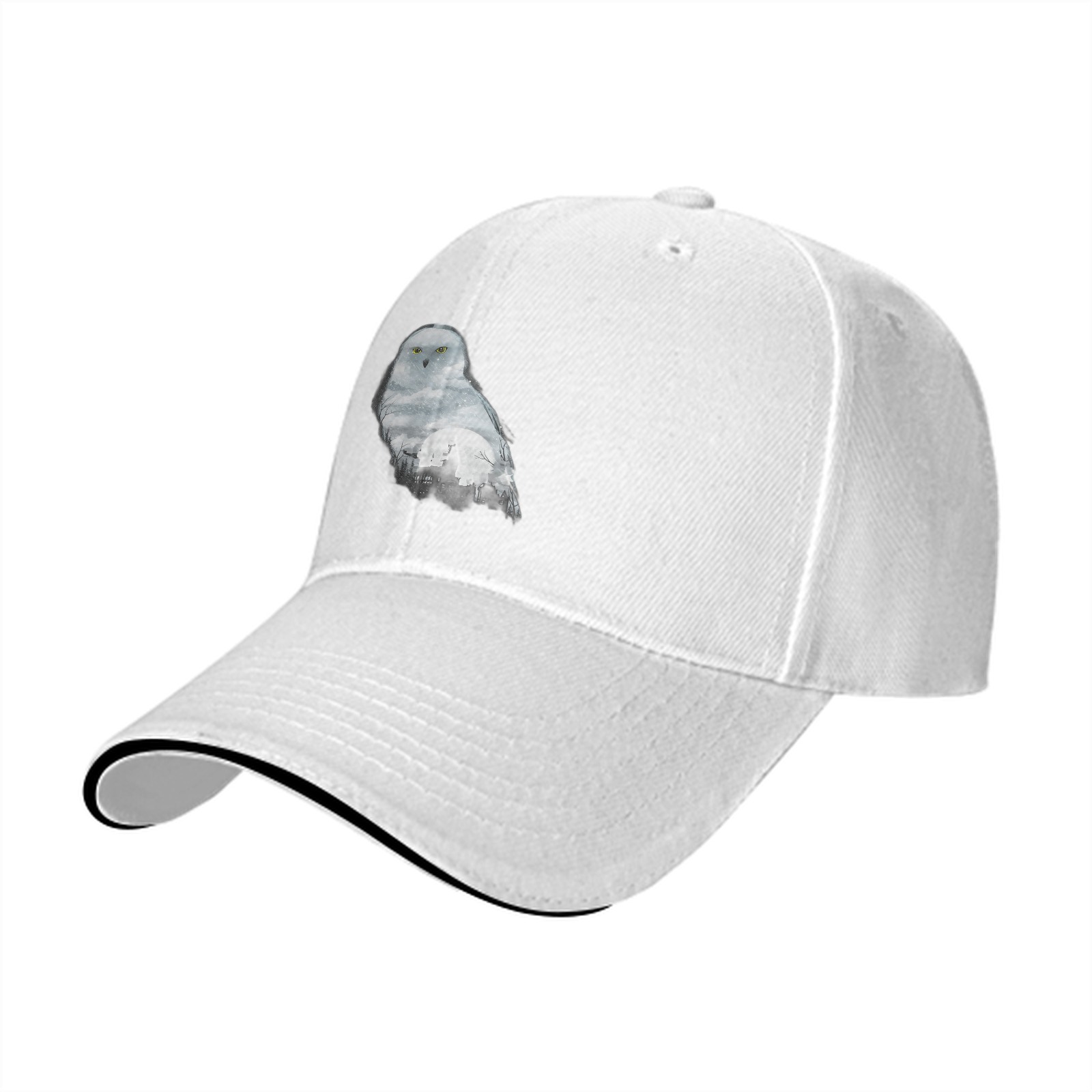 Black baseball cap with snowy owl and castle graphic