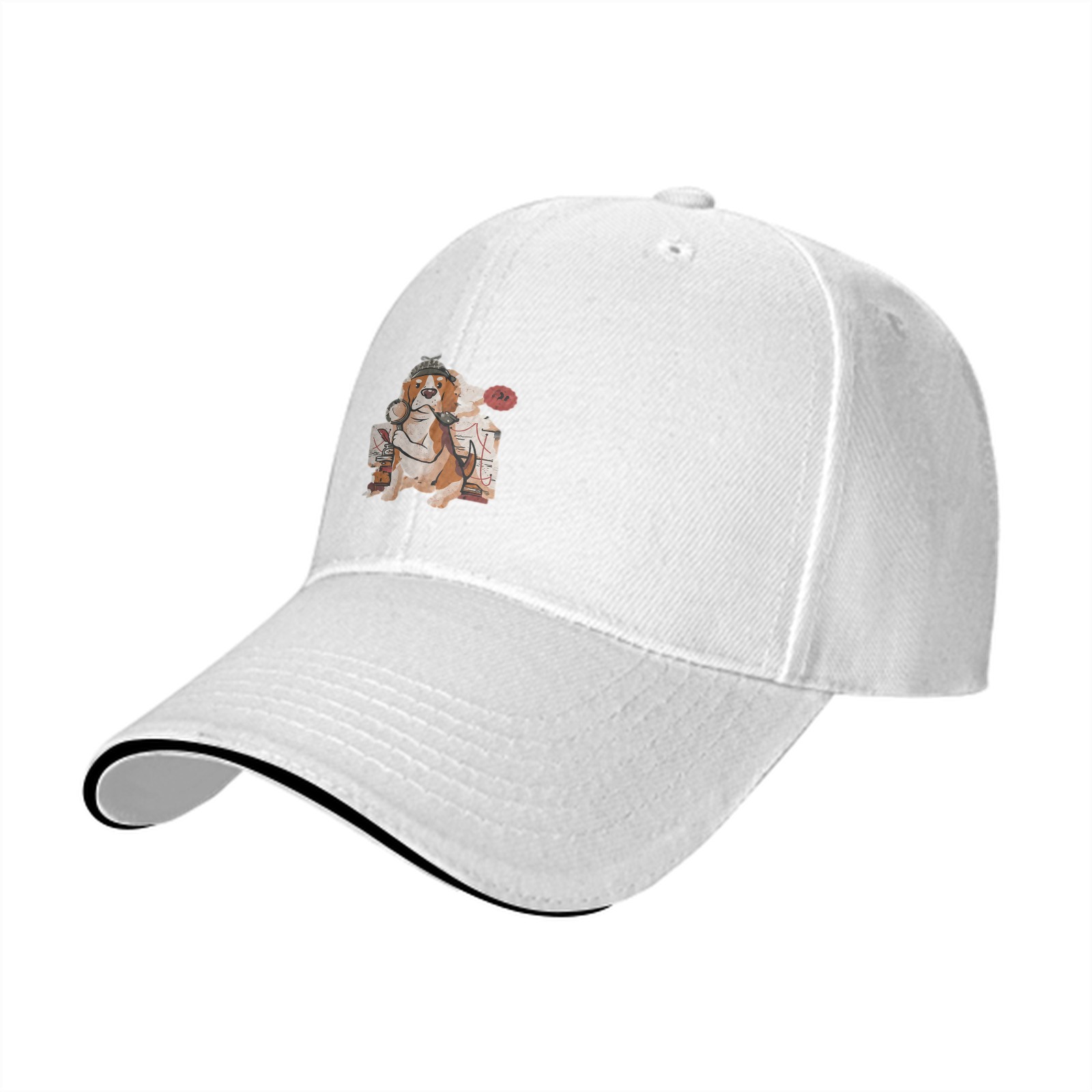 Black Baseball Cap With Beagle Detective Graphic Print
