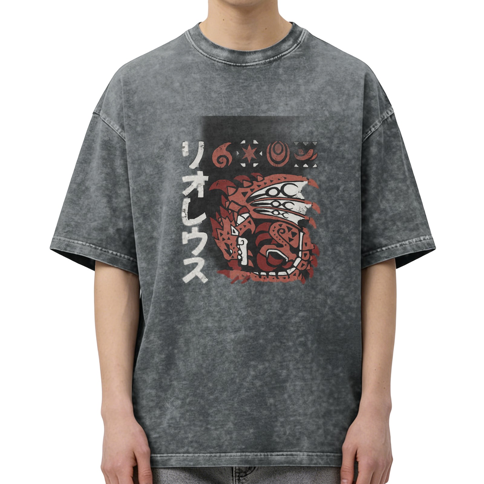 Monster Hunter Rathalos Japanese Art Acid Wash Graphic T-Shirt