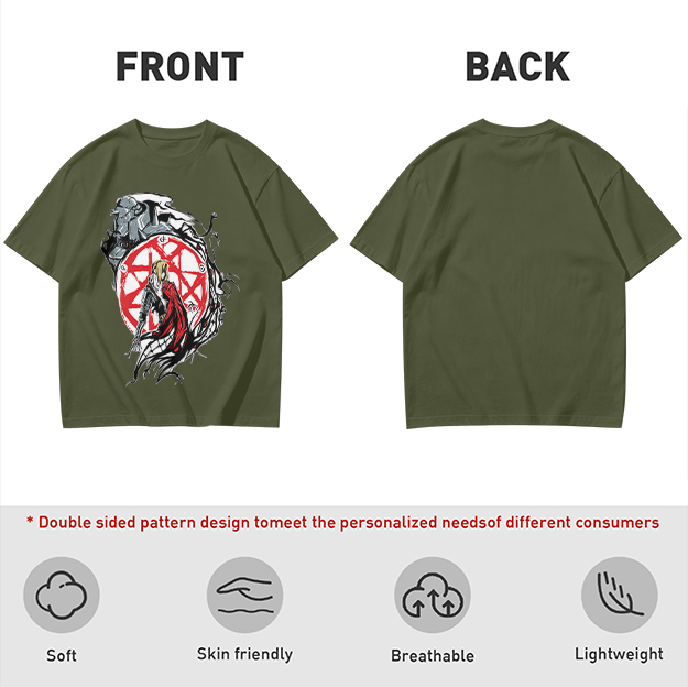 Olive Anime Graphic T-Shirt With Transmutation Circle Design