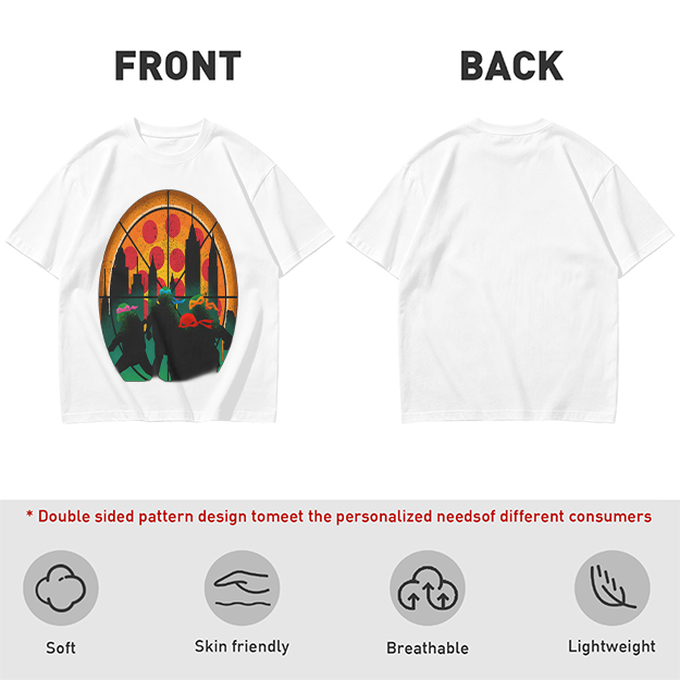 Olive T-Shirt With Ninja Turtles Pizza City Silhouette Print