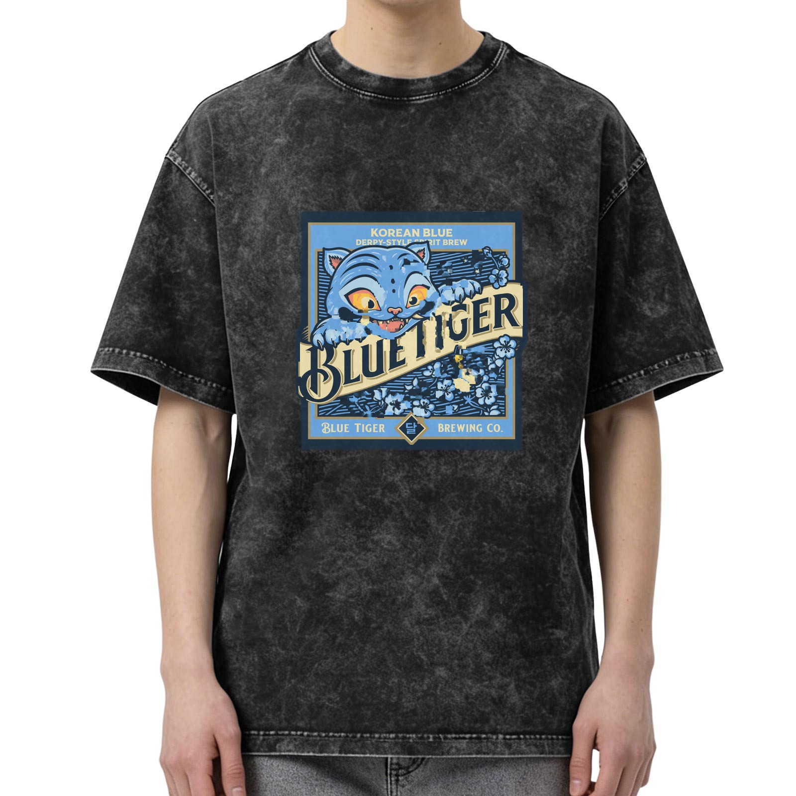 Washed Black Oversized T-Shirt with Blue Tiger Brewing Co Graphic