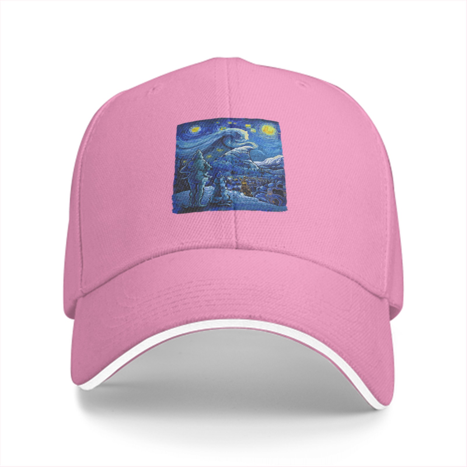 Black Baseball Cap with Starry Night Art Print