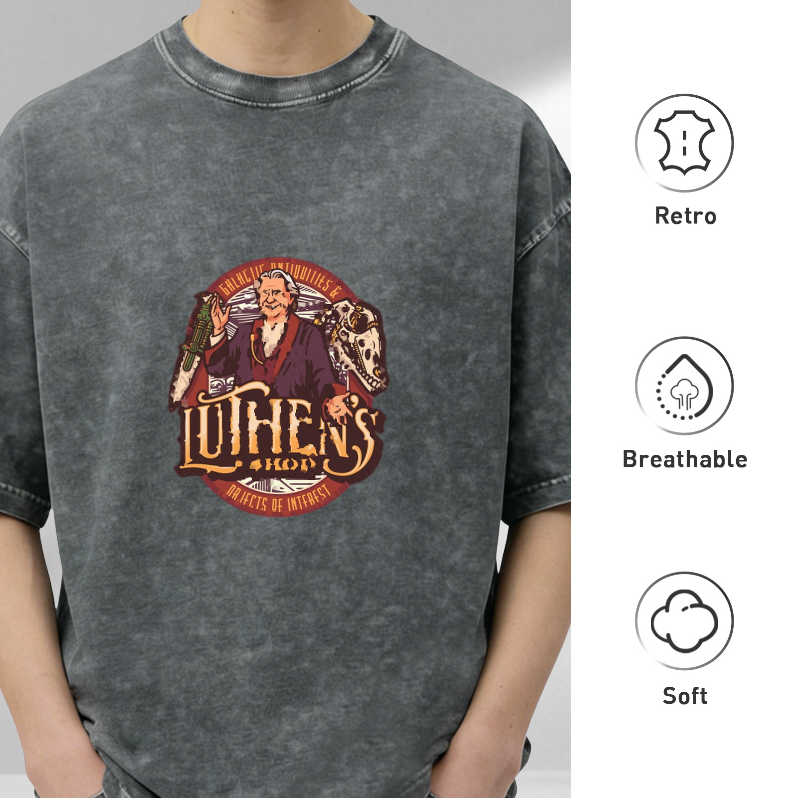 Vintage Washed Graphic Tee with Luthen's Shop Artwork