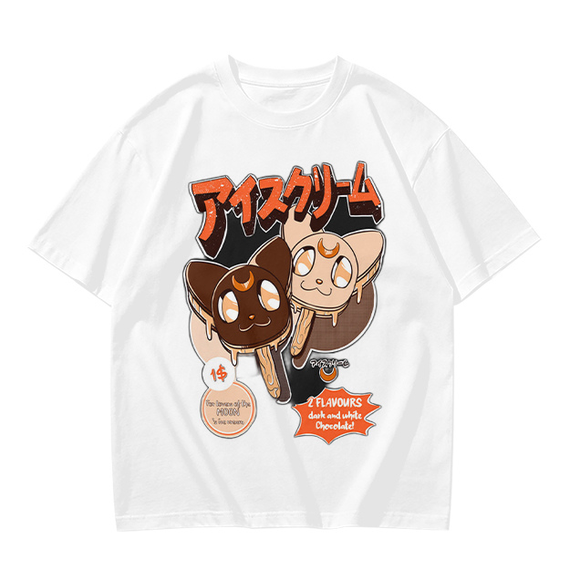 Olive T-shirt with cat ice cream popsicle graphic print