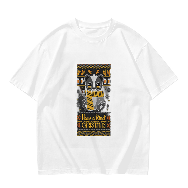 Olive green t-shirt with Hufflepuff badger Christmas print