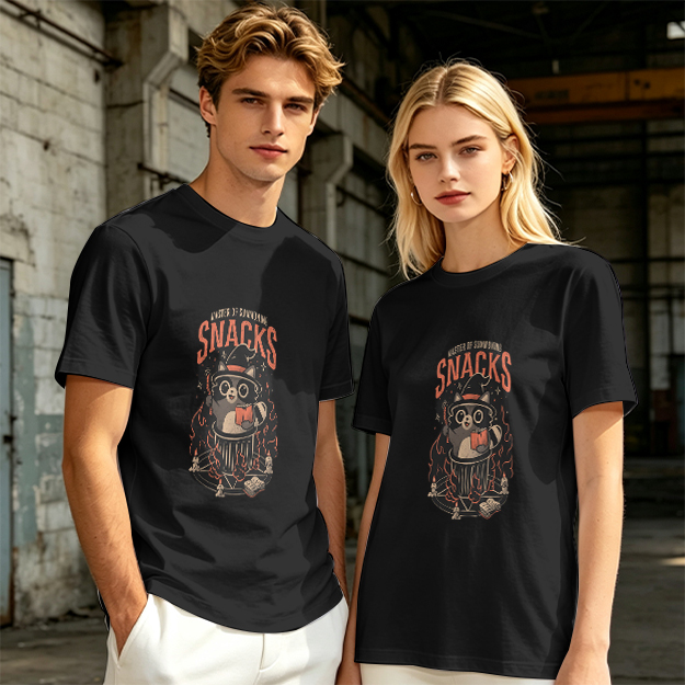 Olive T-Shirt With Raccoon Wizard Snacks Graphic Print
