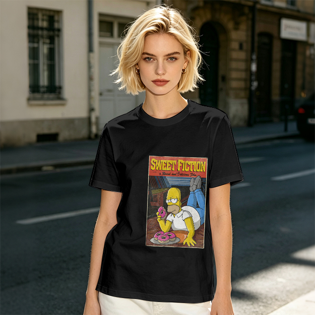 Olive T-Shirt with Homer Simpson Sweet Fiction Donut Print