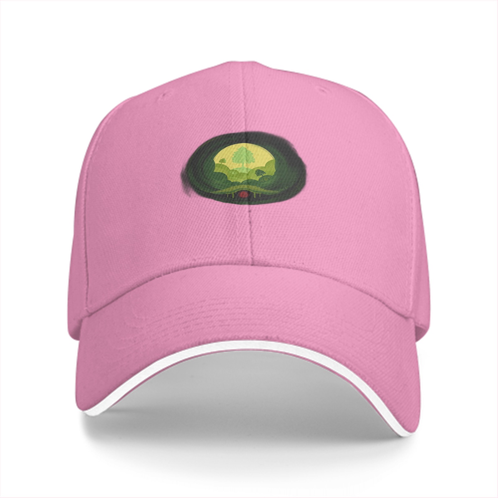 Black Baseball Cap With Nature Landscape Graphic Print