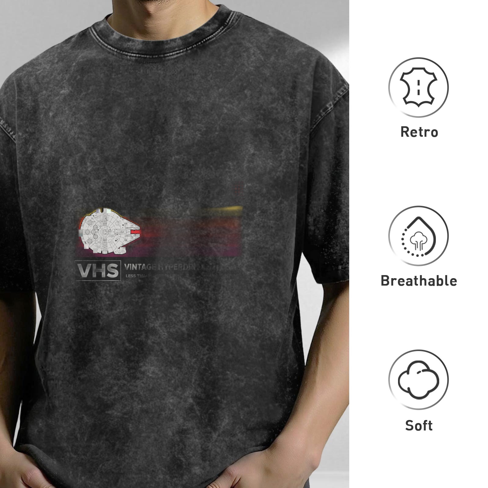 Vintage VHS Graphic Acid Wash Black Oversized T-Shirt