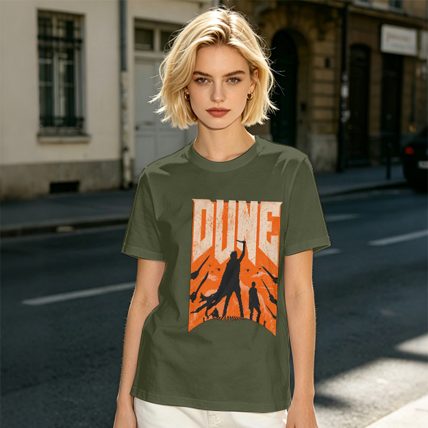 Dune Themed Silhouette Graphic Print Olive T-Shirt
