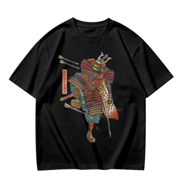 Olive T-shirt with Traditional Samurai Warrior Graphic Print